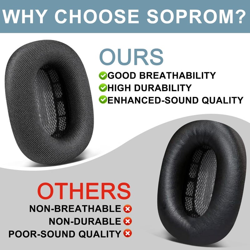SOPROM Ear Cushions for Airpod Max Over-Ear Headphones Earpads Replacement Covers Cups Pads with Durable Mesh Fabric, Softer Foam - White - Image 4